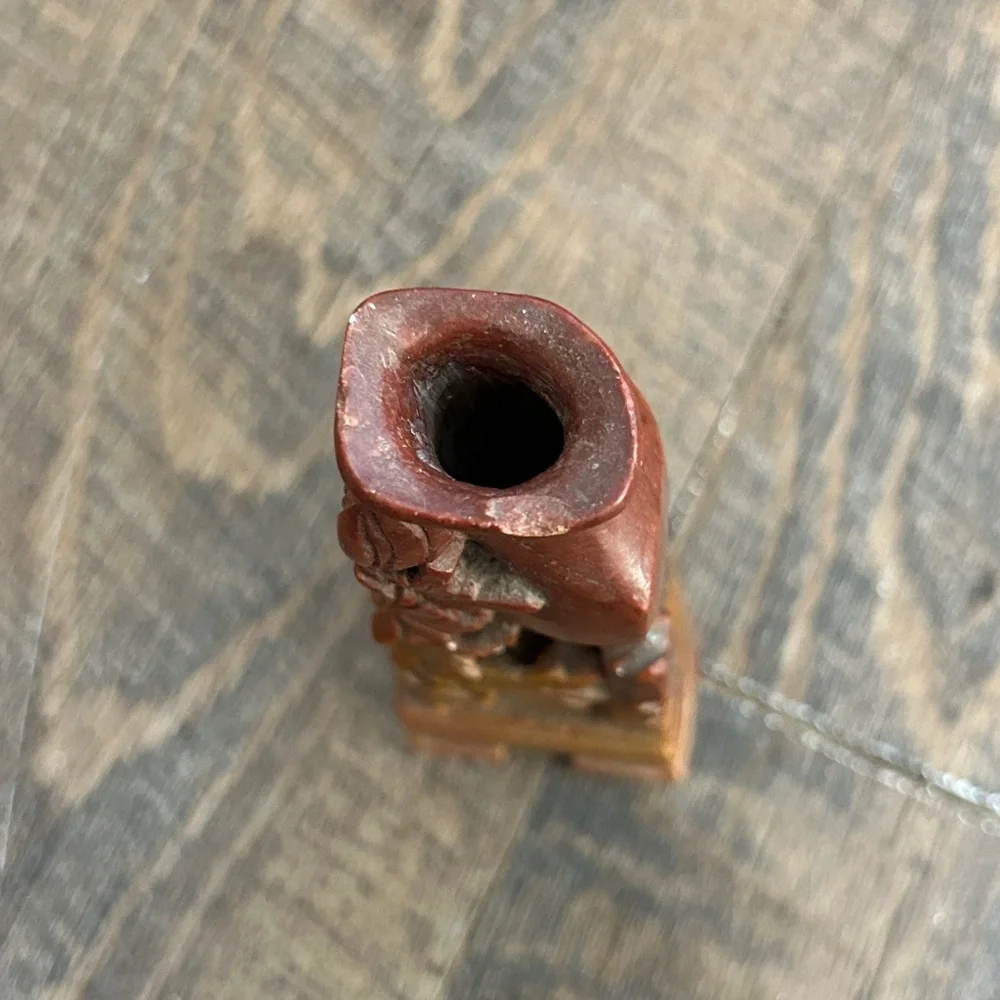 Vintage Hand Carved Chinese Red Soap Stone Vase‎ Floral Design 5” Tall Bud Vase